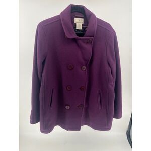 LL Bean Womens Purple Wool Bellandi Pea Coat Thinsulate Insulated Jacket 18 Reg